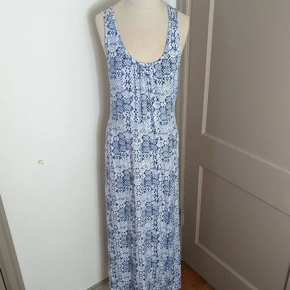 En Crème Blockprint Maxi Dress Boho Coastal Cowgirl Grandma Viscose Hippie India - Picture 10 of 10